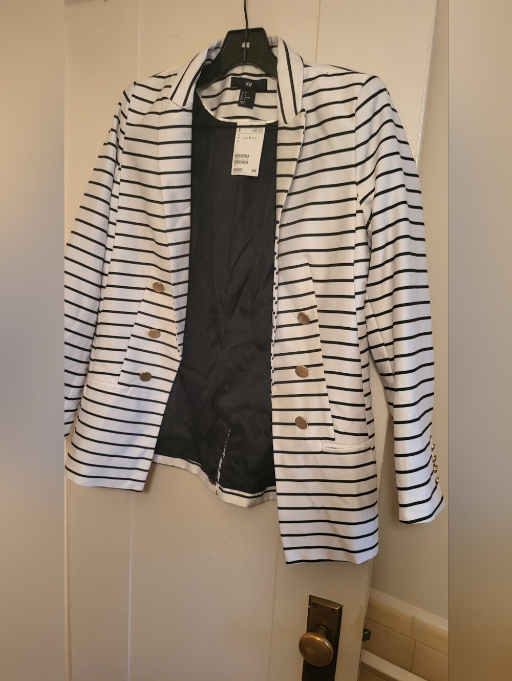 H&M Strip Blazer black and white golden buttons size 8 NWT